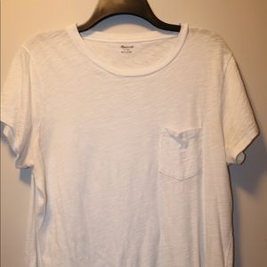 white tee with front pocket